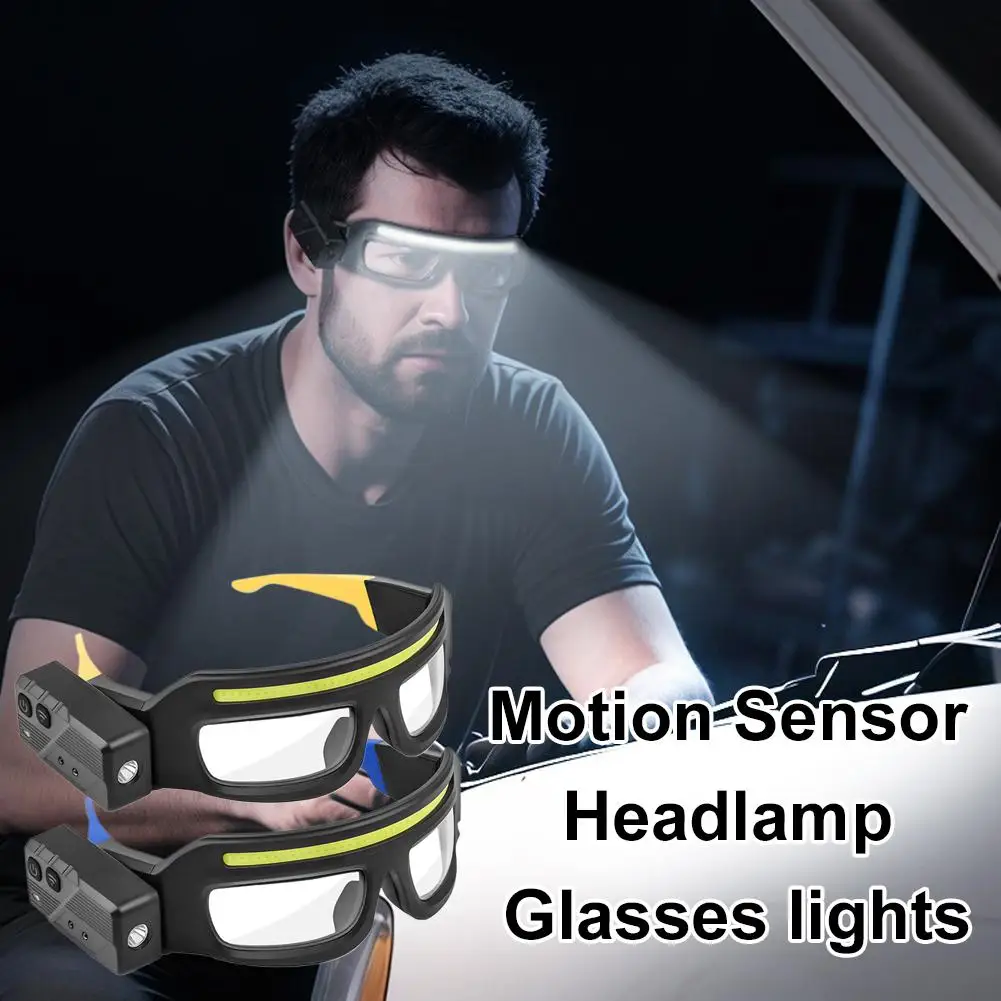 Professional Glasses Headlamp 2 in 1 Design 90 Degree Adjustment Gesture Control System 5 Lighting Modes Waterproof for Technica