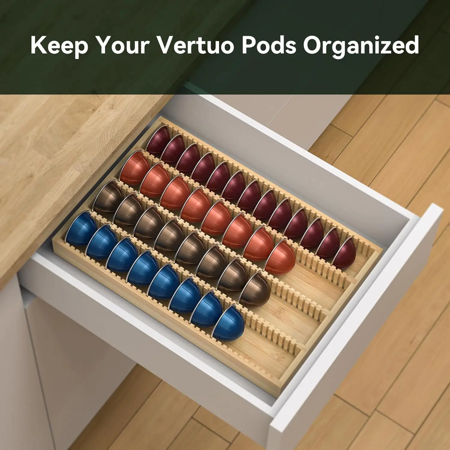 2026 Bamboo Drawer Coffee Capsule Rack Coffee Syrup Organizer Holder Tray Small Wooden Storage Rack Coffee Capsule Storage Box