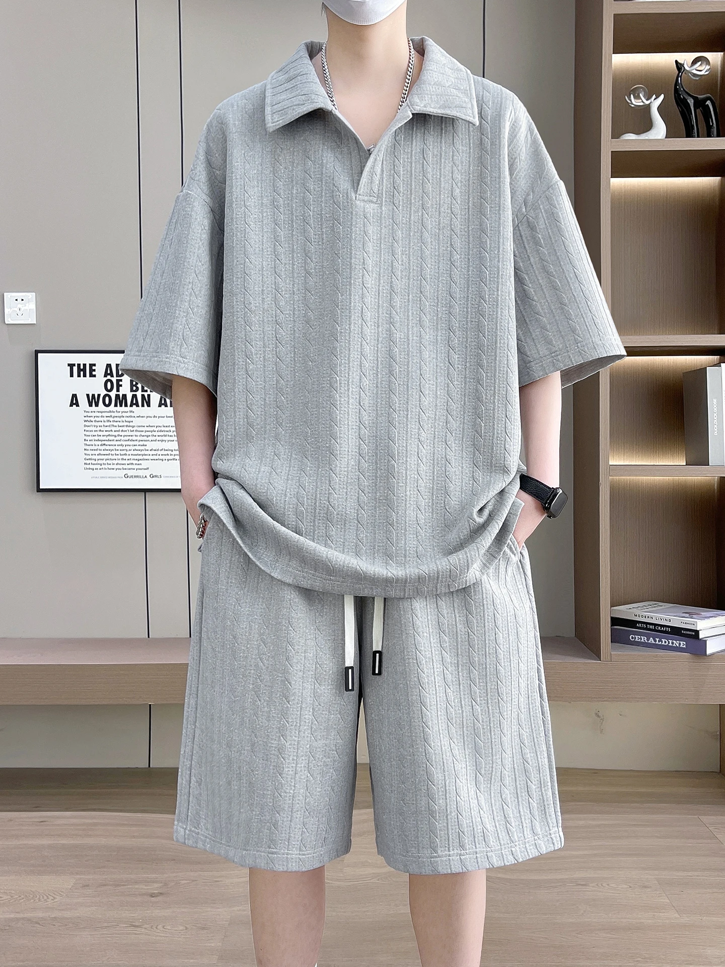 casual-sportswear-set-for-men-summer-new-style-shirt-short-sleeve-shorts-two-piece-set-teenagers-polyester-spandex