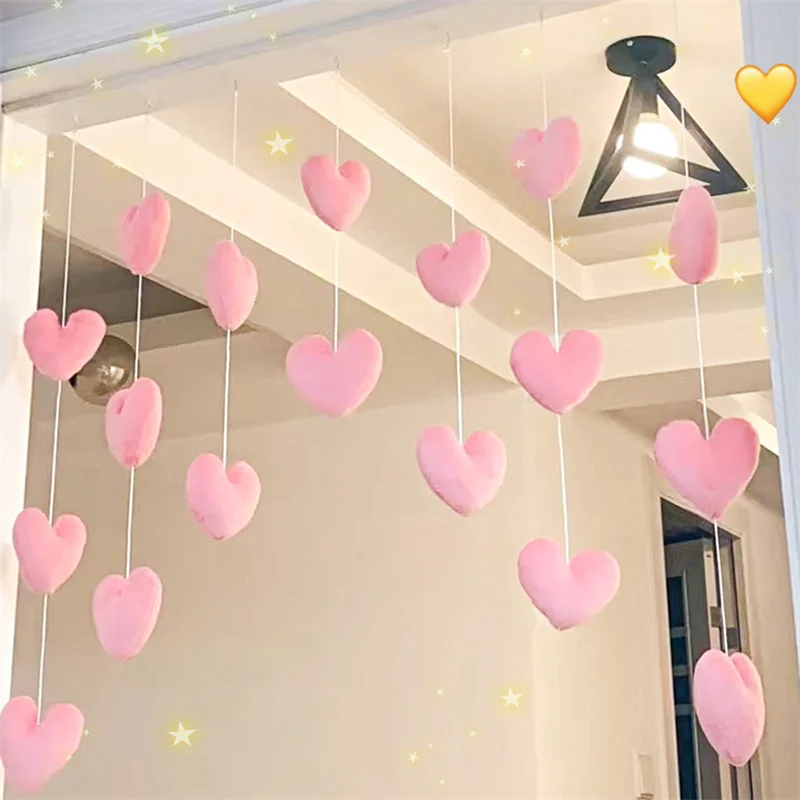 New Heart Shaped Curtain Door Hanging Decoration Cute Korean Style String Pendant Girls Room Decor Women Kawaii Gift