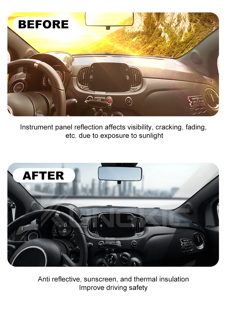 Auto Dashboard Schützen Matte Pad Für Abarth 595 695 2012-2024 Für Fiat 500E 500C 2012-2019 sommer Flanell Dashmat (Left Hand Drive)LHD/(Right Hand Drive)RHD Car Sonnenschirm Teppich – Detail 6