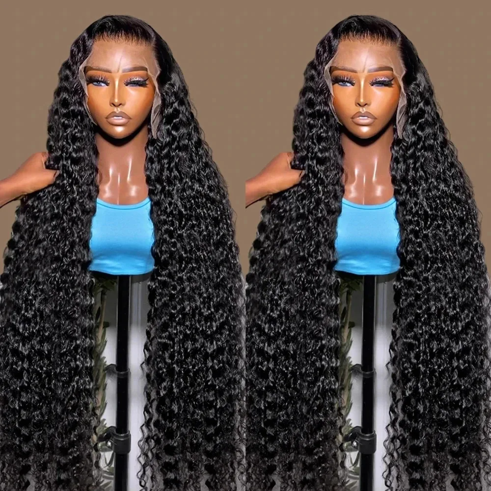 Sweetie Deep Wave Human Hair Wig Natural Black 13x6 Transparent Lace Frontal Wig Lace Closure Wigs Curly Wigs For Black Woman