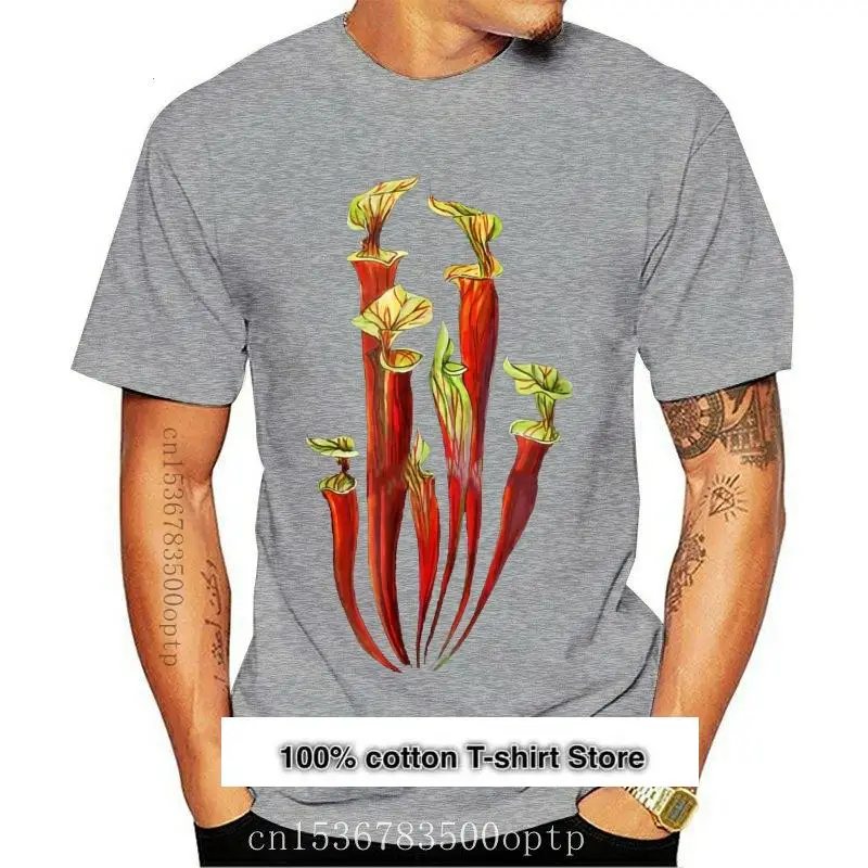 Camiseta de manga corta para hombre, camisa con estampado de plantas carnívoras, Sarracenia, 100% algodón, de verano