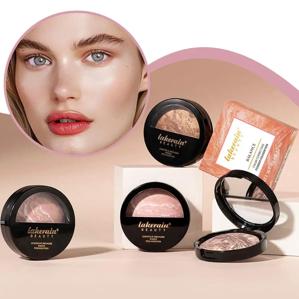 3-em-1 base de cozimento iluminador blush pó cor fundação correção óleo fosco controle facial fundação maquiagem bron f4c8