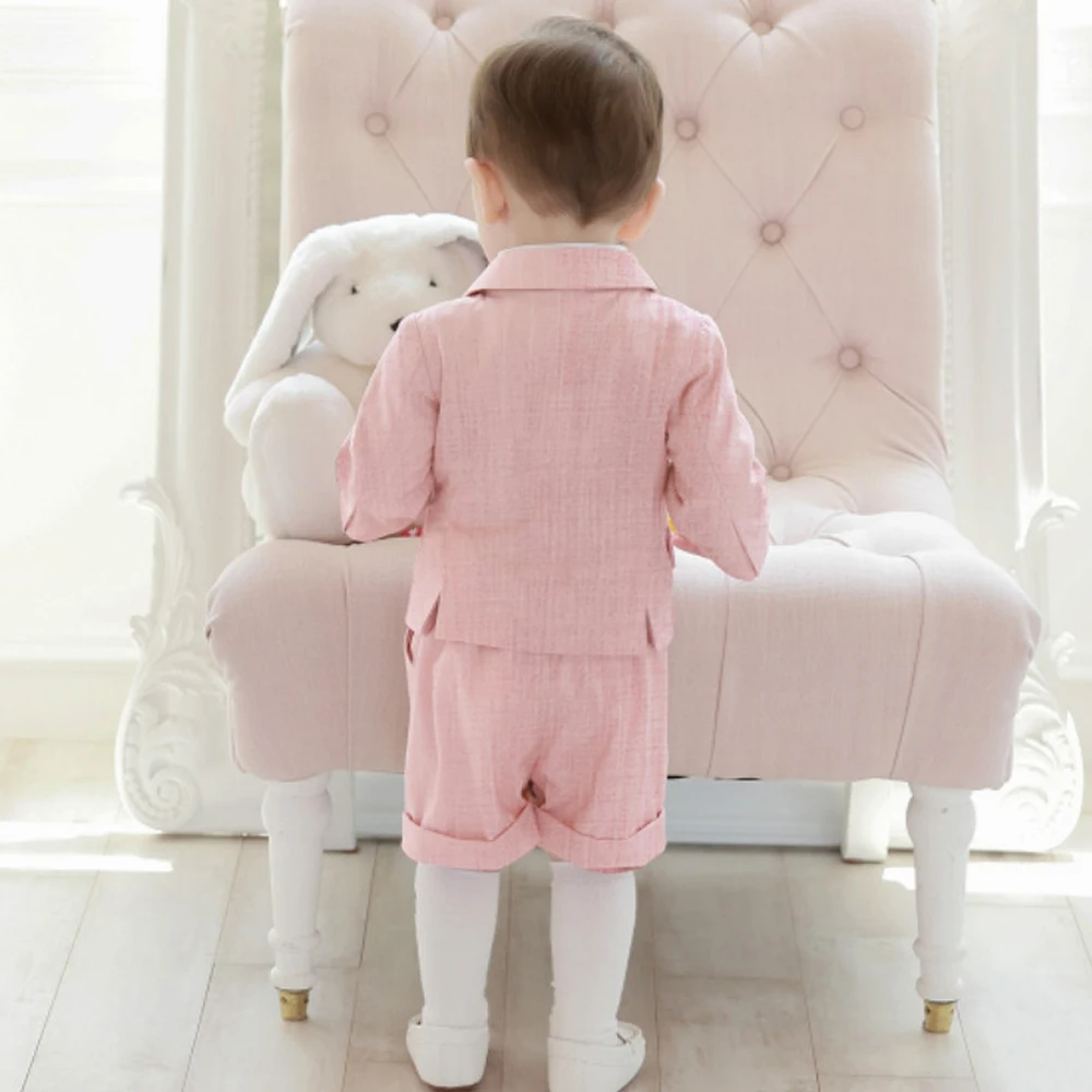 Baby Photograph Pink Boys Set For 1 2 3 4 Birthday Party Kids sets Boy Outfit Formal Suits child set Linen Clothes Soft