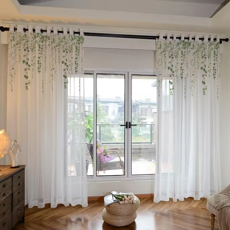 1PC Leaves Printing Curtain Sheer Voile Living room Curtain Forest Window Sheer Custom Size Hook Top