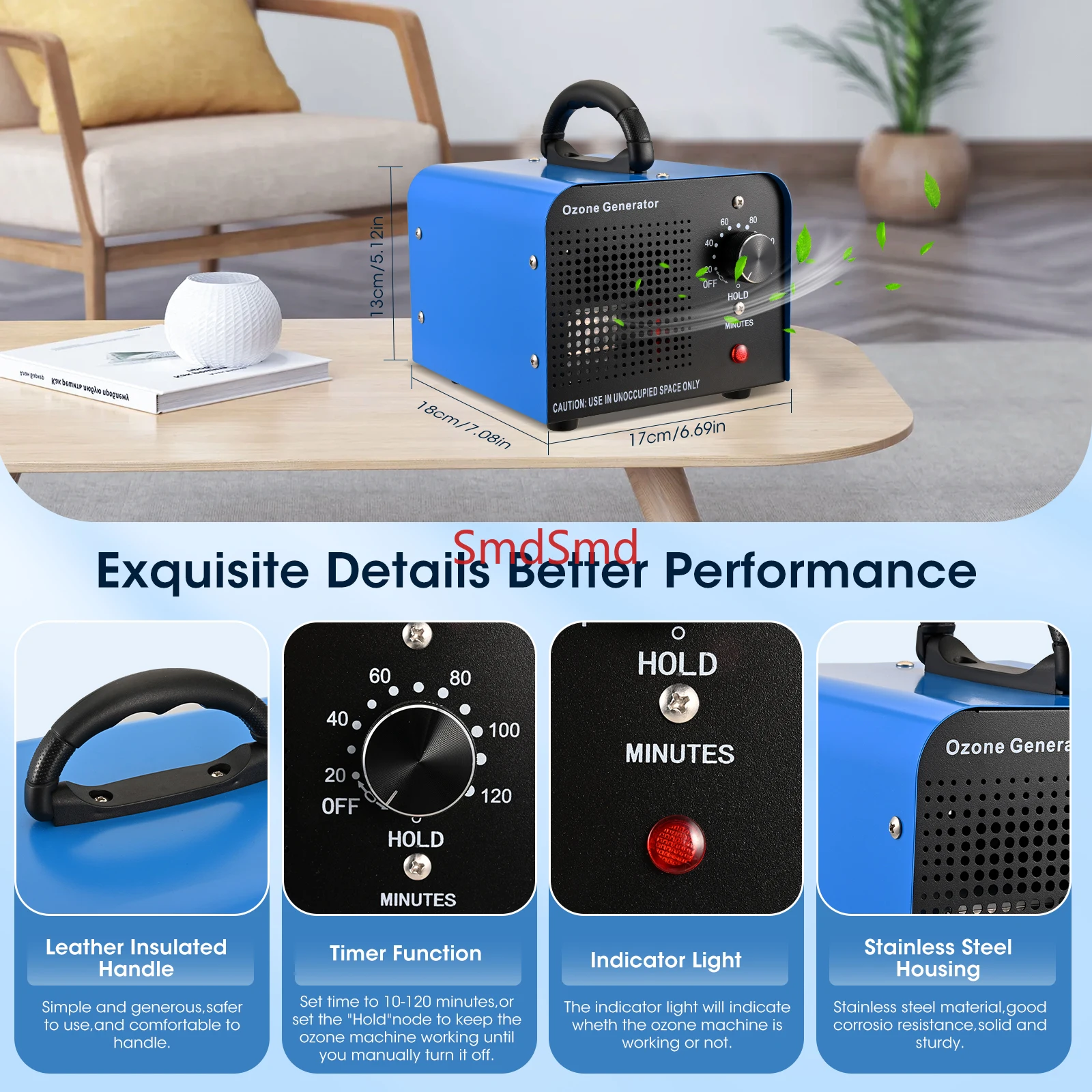 60000mg/h Generator,  with 5 Minutes  300㎡ Odor, Industrial  Portable Ozone Air Purifier for Car