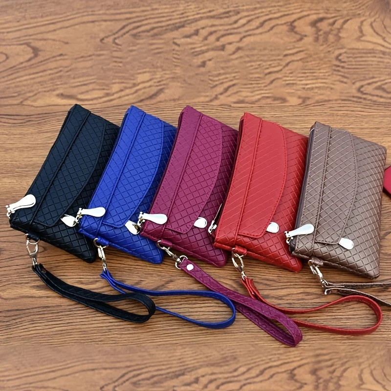 Ladies' Fashionable Hand-Held Simple Phone Bag with Soft Surface and Elegant Plaid Card Bag, Zero Wallet