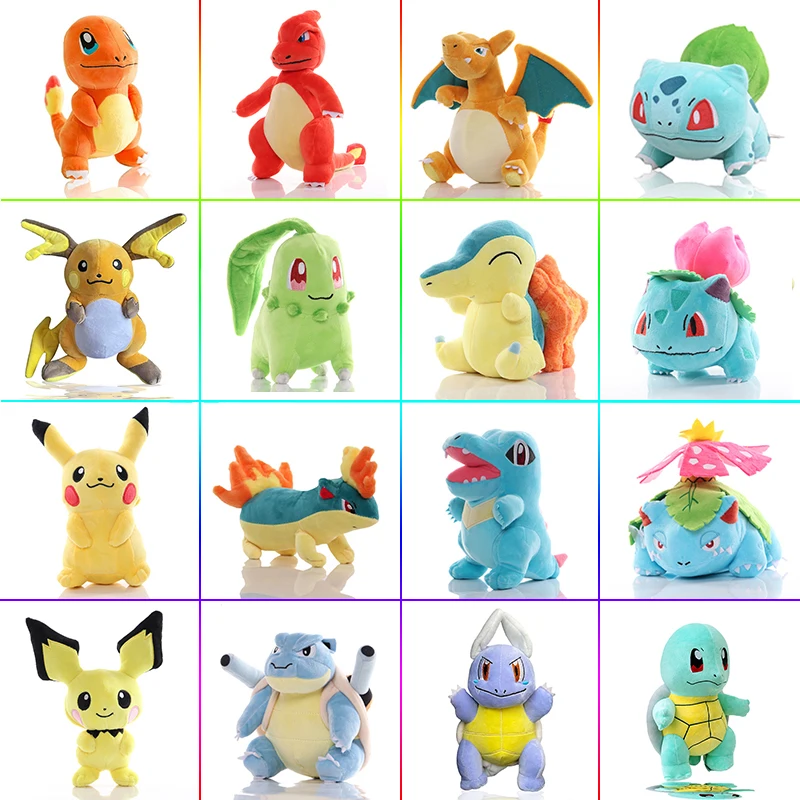 20cm Cute Pokemon Charmander Pichu Squirtle Plush Doll Pokémon Bulbasaur Totodile Cyndaquil Stuffed Doll Kids Room Decor Gifts