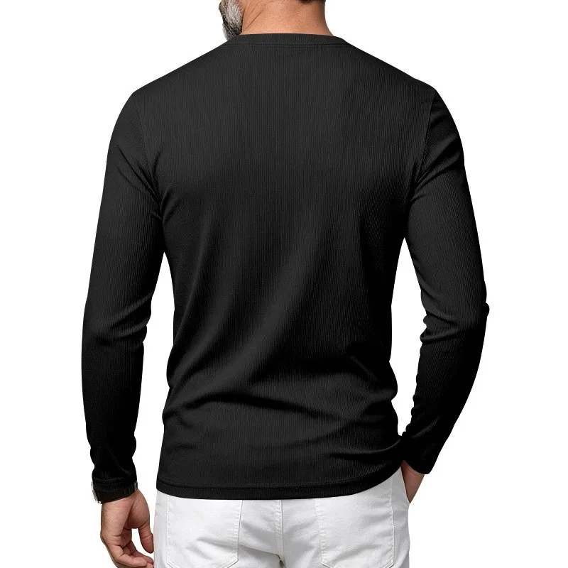 Herren Einteiliges Herbst- und Winter-Unterhemd mit V-Ausschnitt, Lässiges Loses Strick-Langarm-T-Shirt, Weiches und Dehnbares Basic-Layering-Oberteil – Detail 25