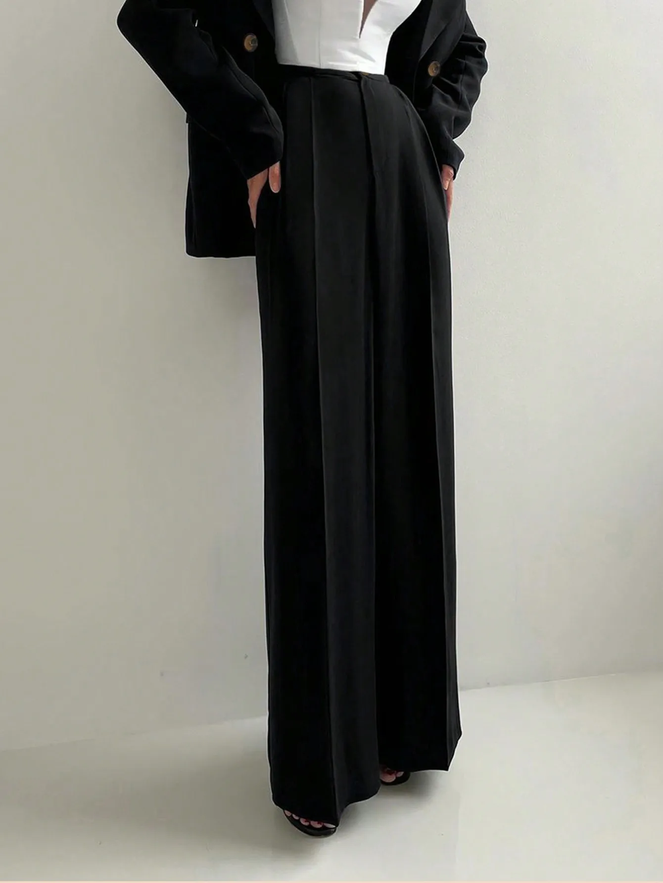 ผู้หญิงสบายๆเอวยางยืดปุ่มกางเกงขาตรงสําหรับการเดินทาง, กางเกงสูทสไตล์หรูหราสําหรับ Office Lady Business