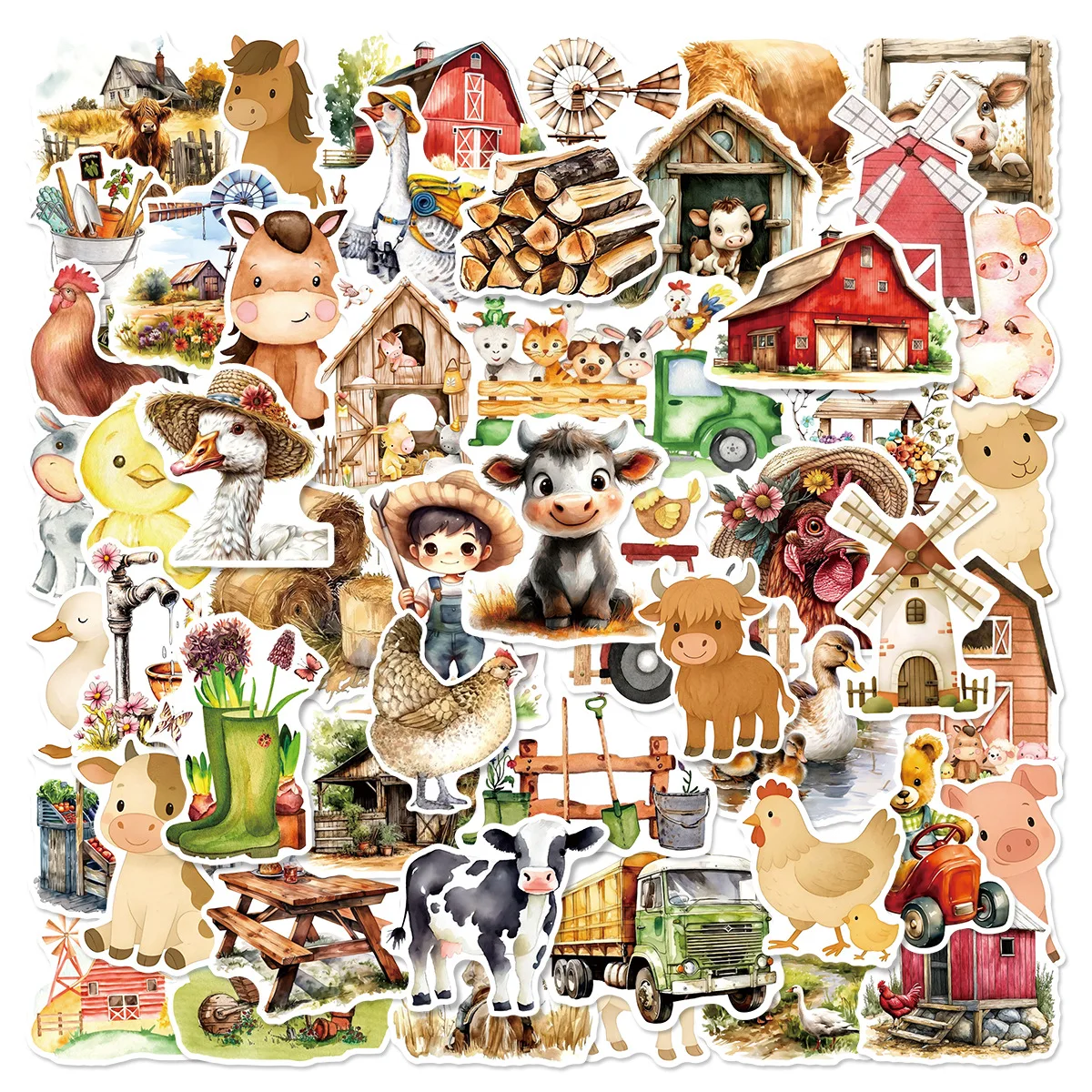 

10/25/50pcs Cartoon Funny Farm Stickers Animal Decals for DIY Decor Kids Stationery Phone Laptop Helmet Bottle Suitcase