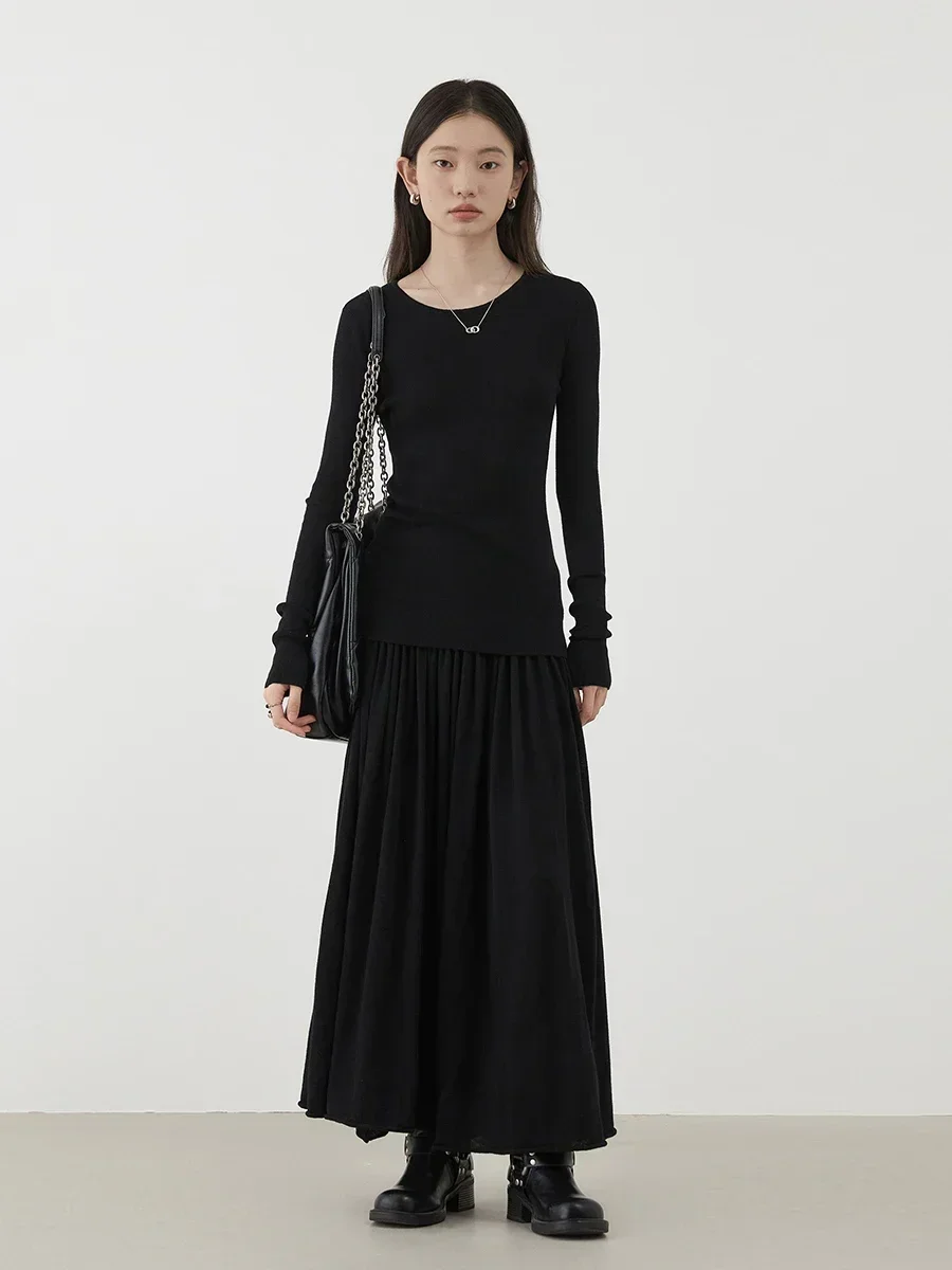 CHIC VEN-suéteres ajustados de cuello redondo para mujer, conjunto de Falda plisada con cintura elástica, primavera y otoño, 2024