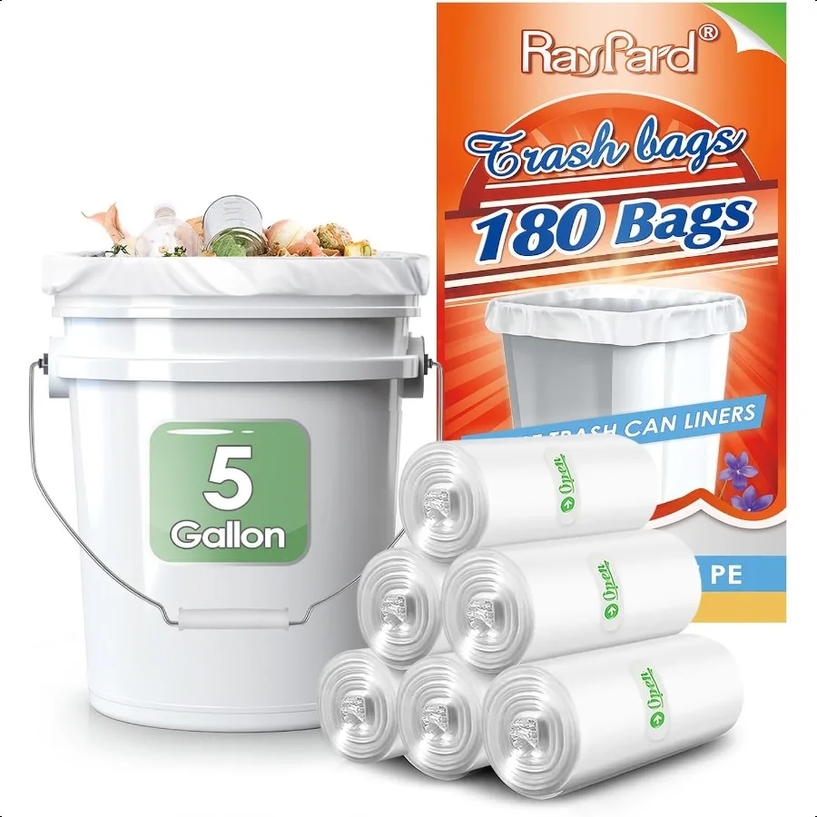 5 galones, 180 recuentos, aptos para 4,55,3 galones, bolsas de basura pequeñas y fuertes, bolsas de basura de 1820 litros, revestimientos para contenedores de basura para el hogar, oficina, cocina