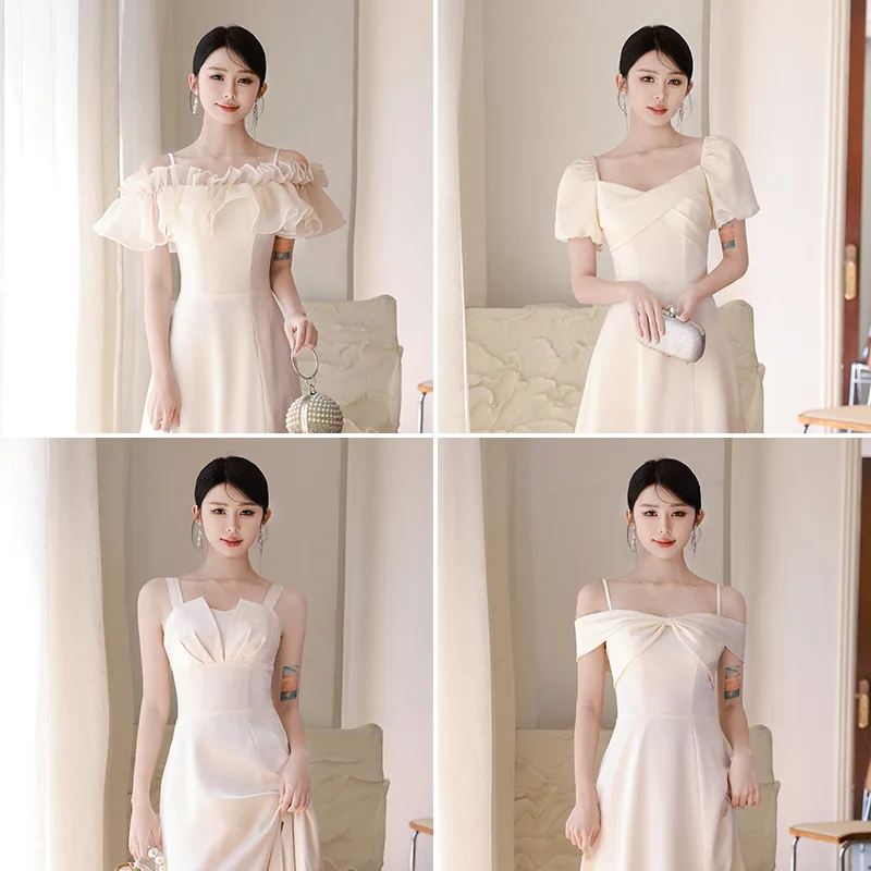 

Champagne Satin Maids of Dres Women's New 2024 Winter High-End Feelings Sister ups aduation Gown Elegance