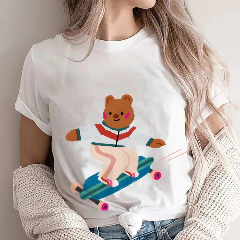 

Y2K Graphic T-shirt Skateboarding Bear T-shirt All Cotton High Quality Oversize Colorful Tee Sporty Bear Print Playful Y2K Trend