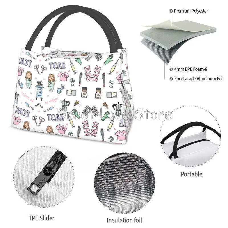 الأطباء والممرضات طباعة حقيبة الغداء الحرارية المرأة المحمولة معزول حقيبة للحفاظ على البرودة للعمل نزهة قابلة لإعادة الاستخدام معبأة أكياس حفظ الطعام