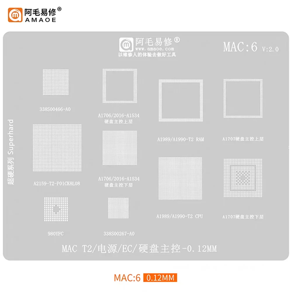 AMAOE BGA Reballing Schablone für MacBook MAC PRO A2159 A1706 A1707 A1534 IC SSD DDR CPU WIFI Zinn Pflanzung Motherboard Reparatur Werkzeug