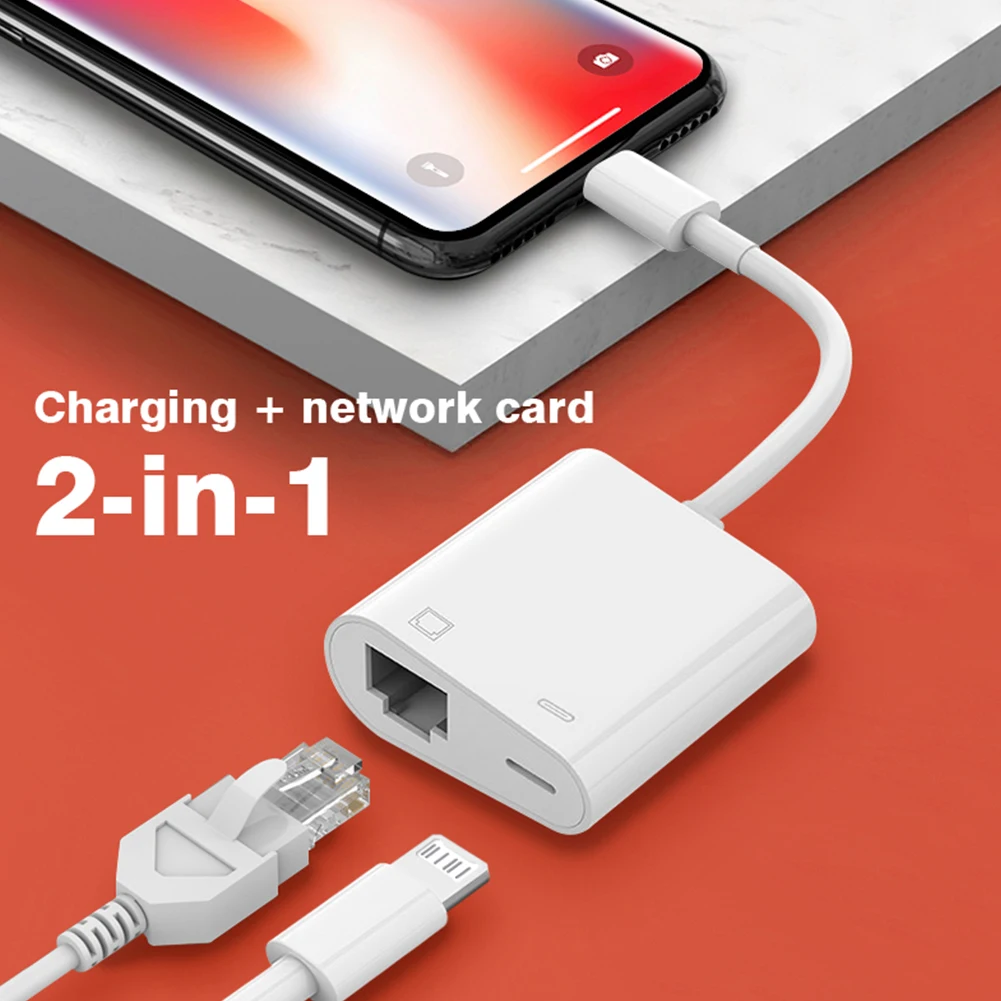 Lightning To Network Card Rj45 Lightning 2 In 1 Adapter For Iphone 14 13/12/11pro To Ethernet Charging Adapter