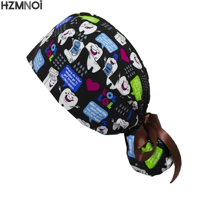 Gorros de algodón para mujer, sección elástica absorbente, gorros de trabajo de enfermería, gorros de laboratorio con estampado de flores, venta al por mayor