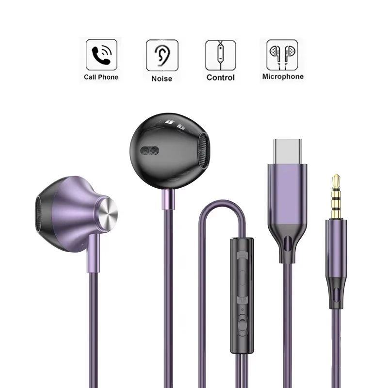 Tws hifi estéreo tipo c 3.5mm jack com microfone gamers fone de ouvido com fio fones de ouvido intra-auriculares baixo para xiaomi oppo realme