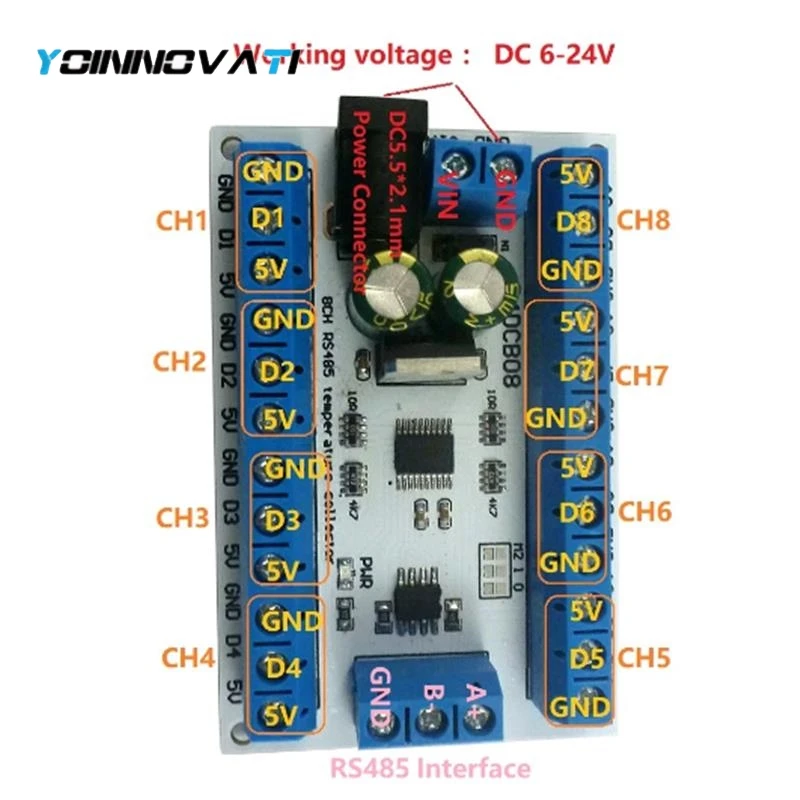 3PCS R4DCB08 8CH RS485 Modbus Rtu Temperature sensor Board