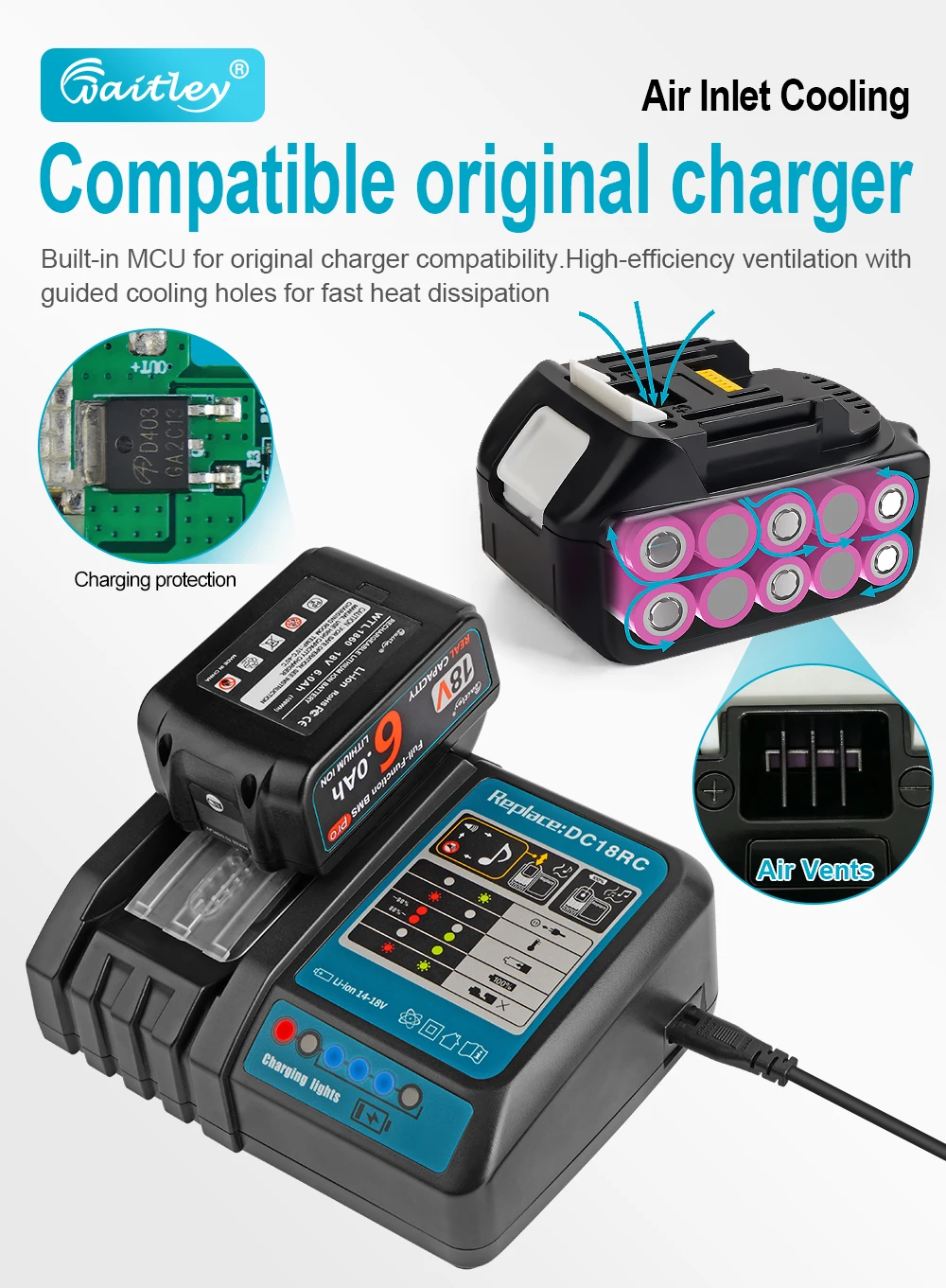 Waitley Battery Pro für Makita 18V Elektrowerkzeuge BL1860 wiederaufladbare Batterien mit Samsung-Zellen / Ersatzzubehör – Detail 7