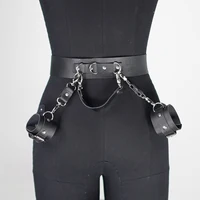 Black leather wide belt with decorative handcuffs, sexy women's bondage set, perfect for couples' dates and wild parties. - Image 4