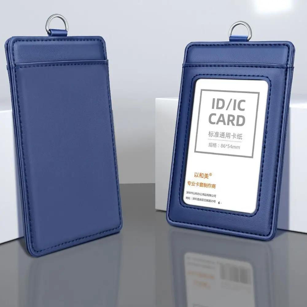 Cowhide Leather ID Card Holder with Lanyard Neck Strap Doctors Badge Holder Chest Card Carabiner Style Work Card Case Referee