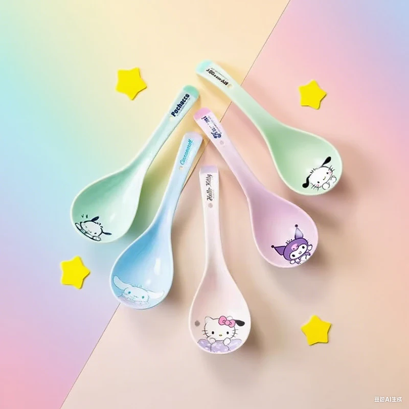 

Sanrio Hello Kitty Kawaii Anime Ceramic Soup Spoon Large Cartoon Cute Girl Heart beat Design Sanrio Household Girls for Gifts