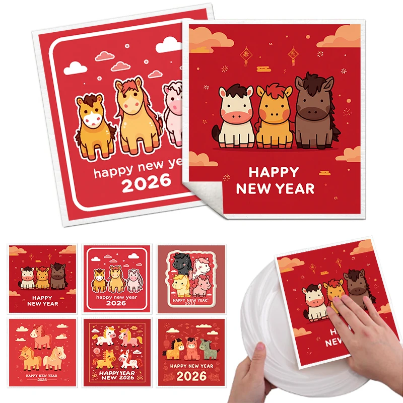 

6 шт. новогодний узор, бытовые кухонные салфетки для мытья посуды, безворсовые многоразовые супервпитывающие тряпки для мытья посуды, полотенца для протирания