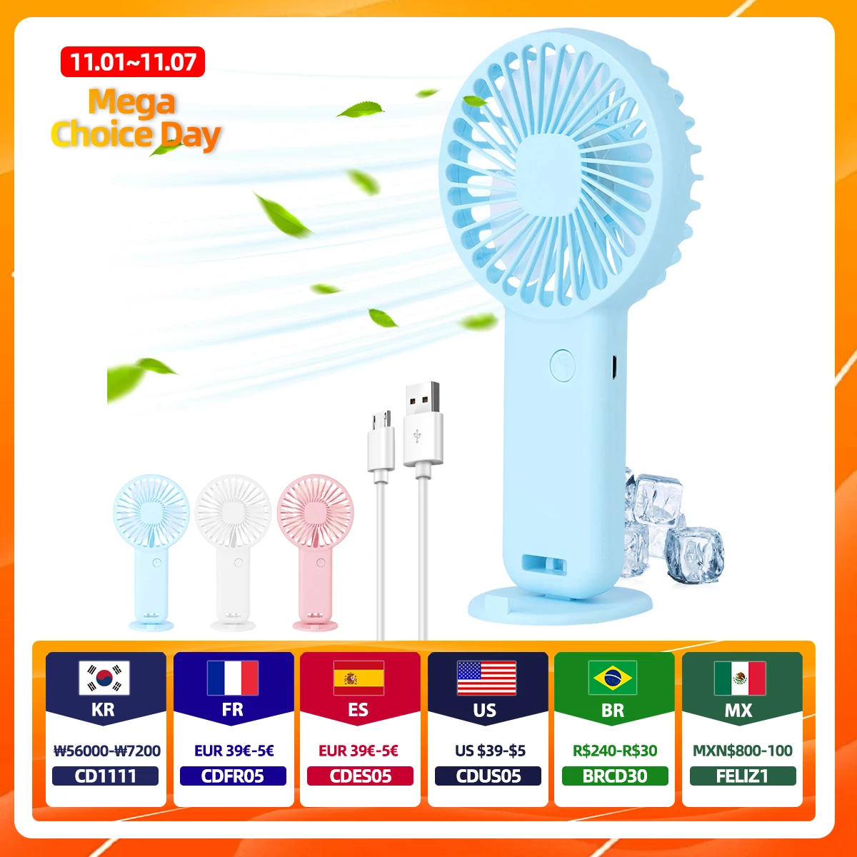 Portable Mini Fans 600mAh USB Rechargeable Fans 3 Modes With Phone Stand for Travel Makeup Eyelash Fun for Kids Girls Women