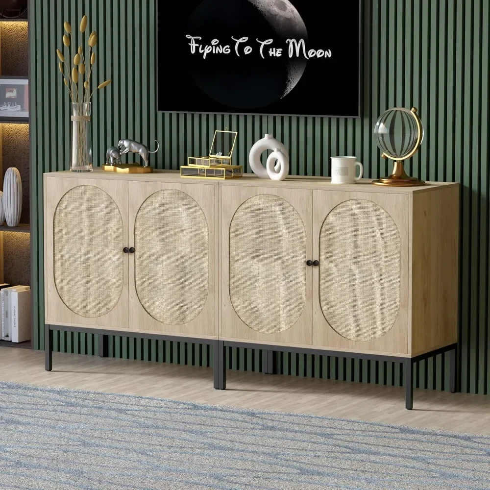 

Storage Cabinet with Handmade Natural Rattan Doors, Accent Rattan Cabinet Buffet with Storage, for Living Room