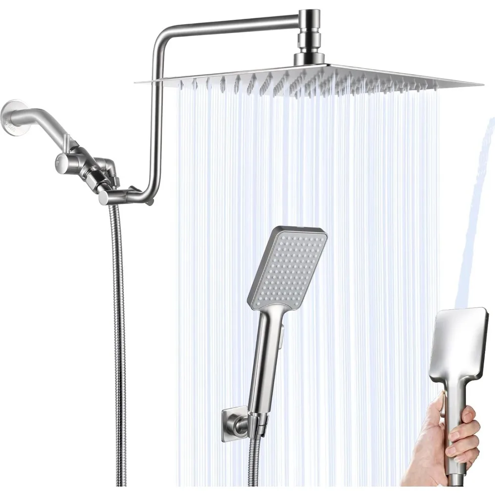 

10" Rainfall Shower Head with Handheld Combo High Pressure,Upgrade 12" Extension Arm Height Adjustable, Powerful Stainless Steel