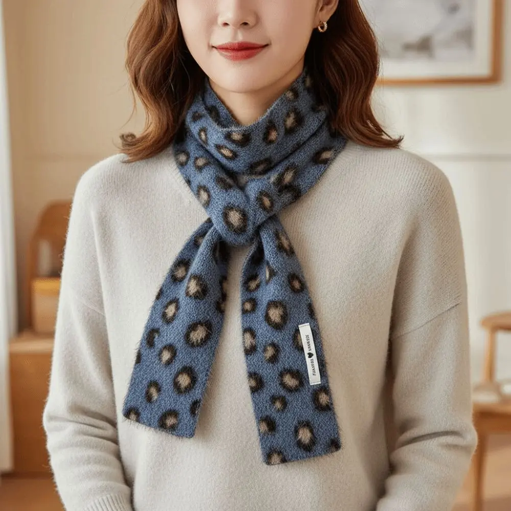 

Корейский стиль Y2K шерстяной леопардовый шарф универсальный теплый вязаный шарф галстук узкий шарф зимний аксессуар