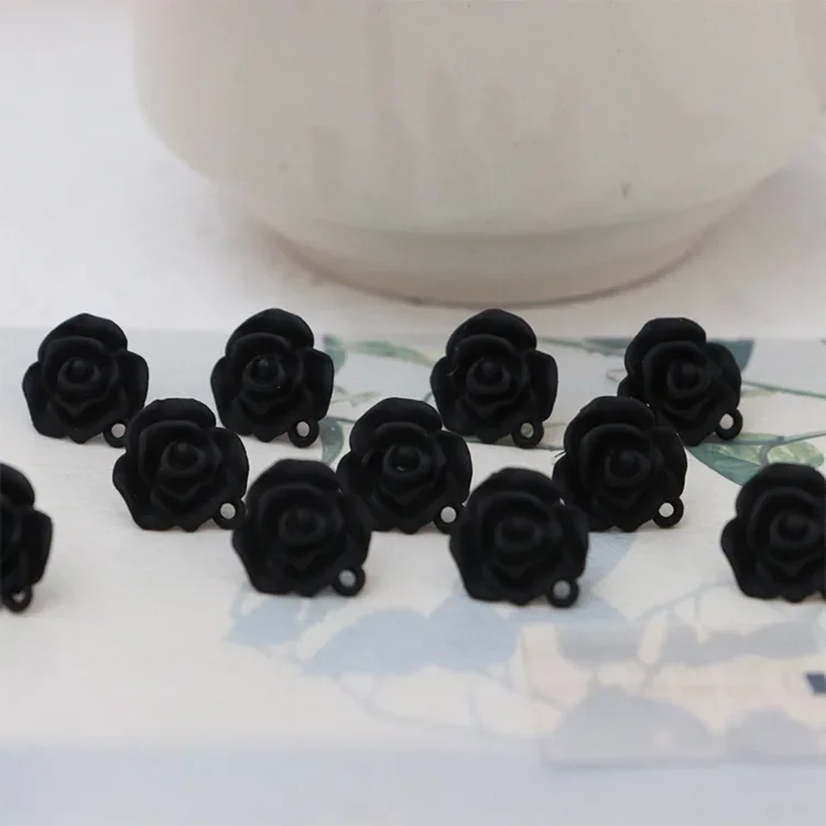 10pcs Black Flower Earrings Connectors Alloy Stud Earrings Base Earrings Hooks for Diy Jewelry Making Findings Accessories