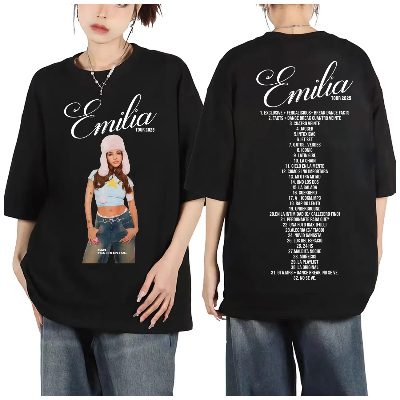 

Singer Emilia Mernes Tour 2025 T-shirt High Street Fashion Trend Short Sleeve T-shirts Men Women Casual Loose Cotton T Shirts