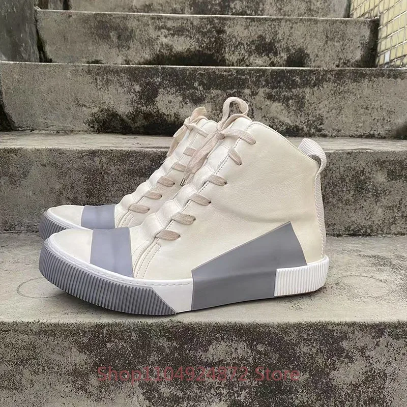 Personality Fashion Genuine Leather Vintage High Top Boots Men's Shoes Sport Casual Lace Up Work Flat Autumn Winter Boots Male