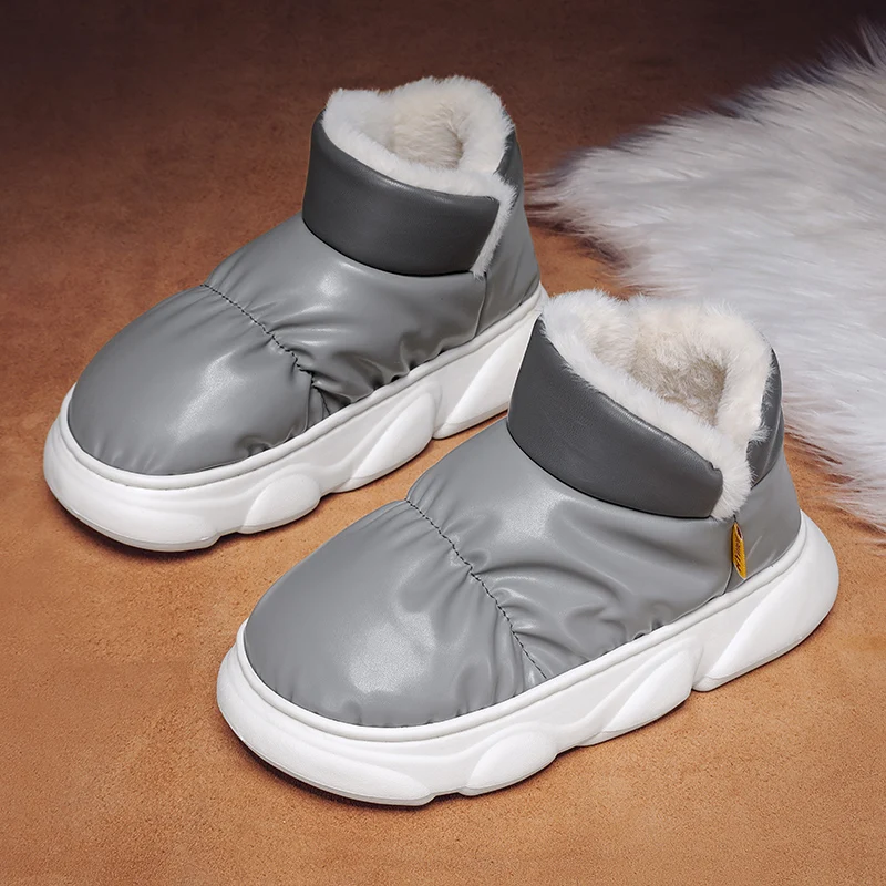 Winter Men's Cotton Shoes  Flat Plush Slippers Non-slip Warm Fluffy Mule Slides For Women Men Outdoor Indoor Casual Sneakers