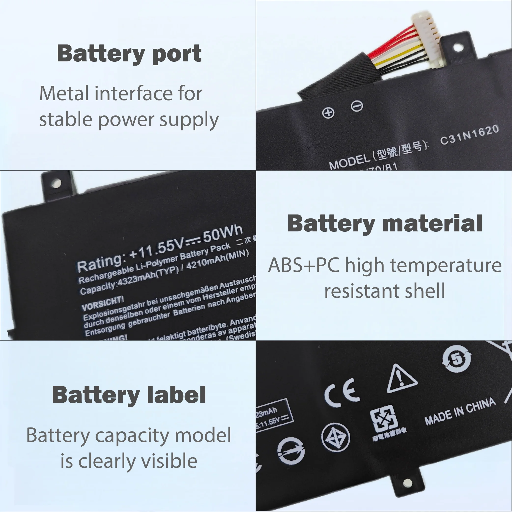 C31N1620 Replacement Laptop Battery for Asus ZenBook UX430 UX430UQ Stable Performance