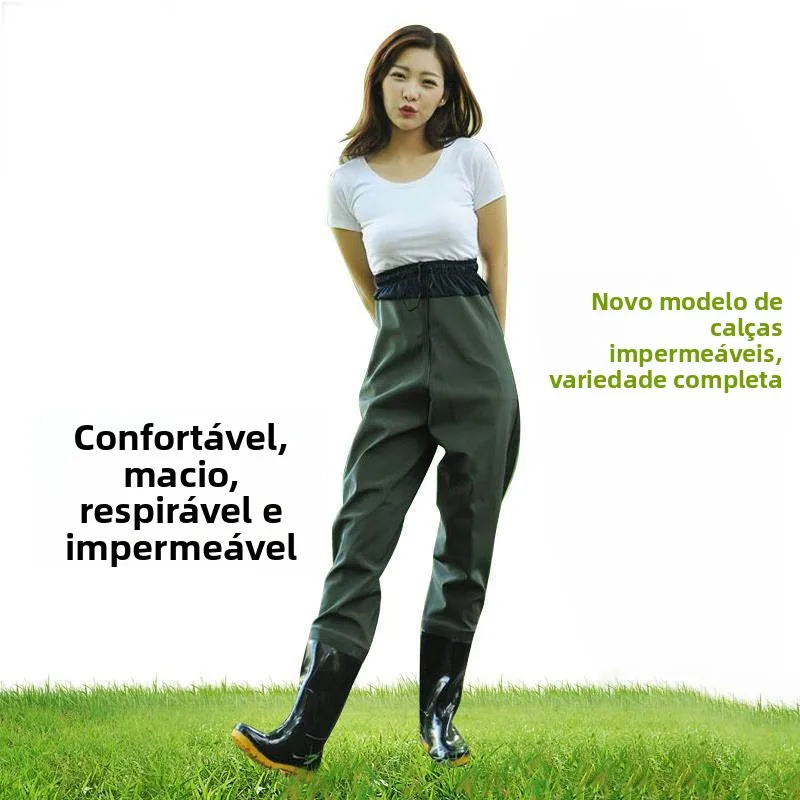 men's-waterproof-overall-rain-pants-and-boots-fishing-gear-half-body-pvc-material-stream-descending-seafood-gathering