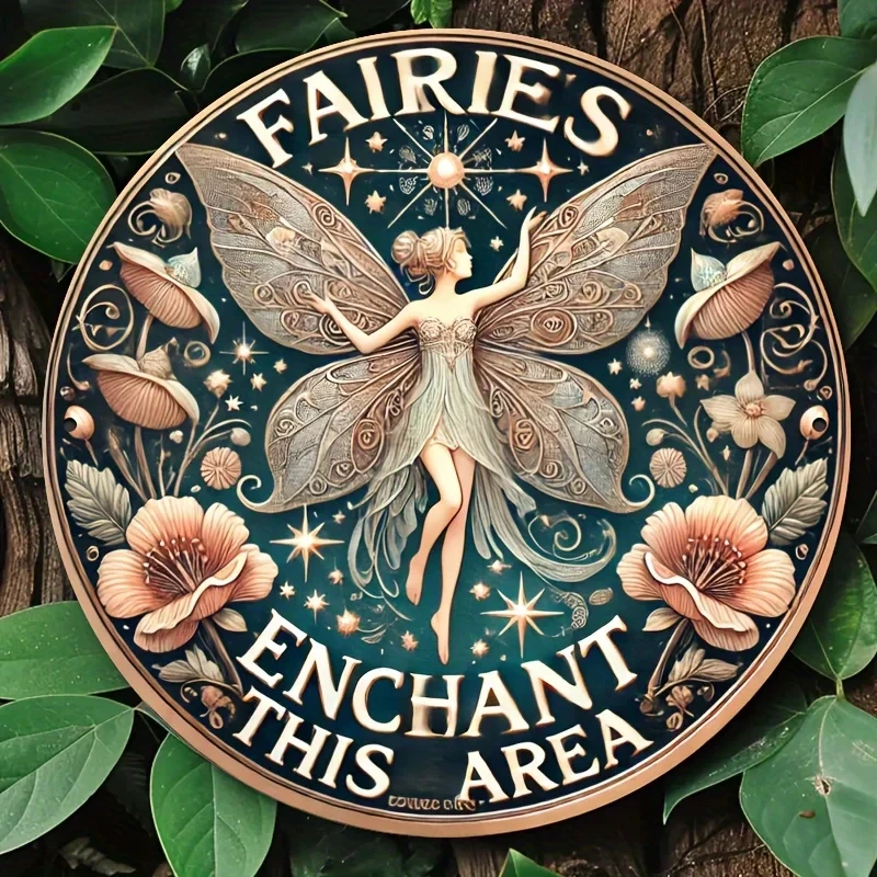 2D Flat 1-Piece Vintage Fairy Magic Zone Metal Wall Decoration, Aluminum Hanging Sign, Artistic Interior Decoration, 8X 8inch ,Suita