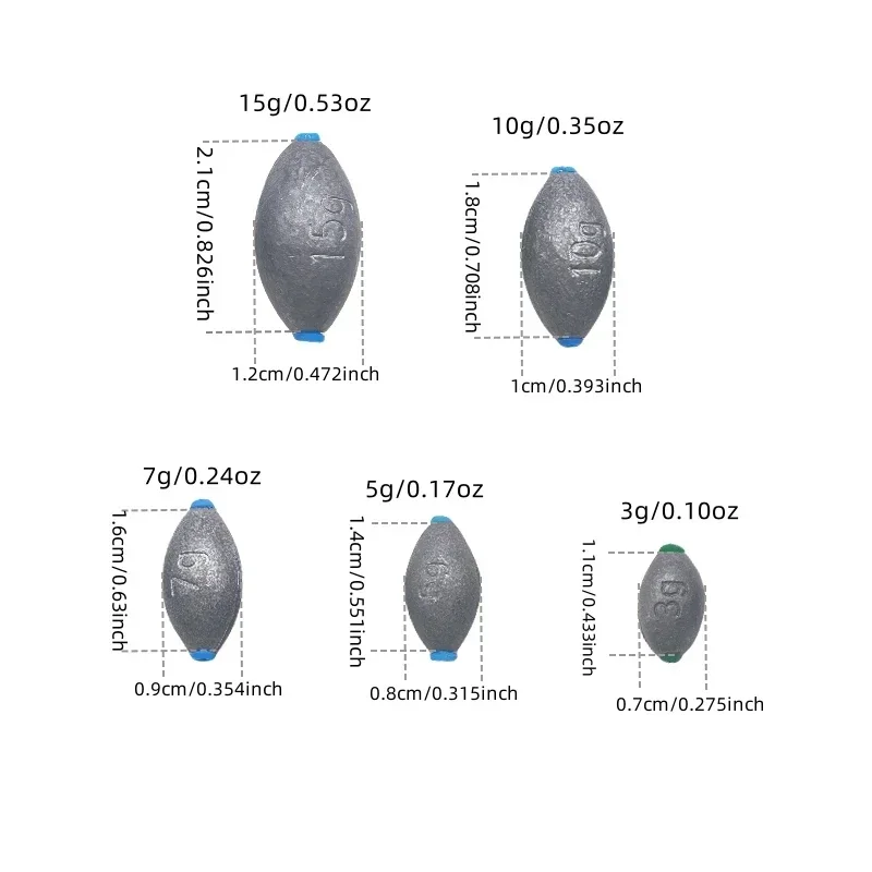 Zestaw 30/10 obciążników jajkowych z pudełkiem do przechowywania, owalne obciążniki ołowiane, odpowiednie do wody słodkiej i słonej