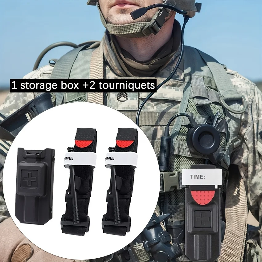 Tactical Tourniquet and Storage Box Set – Durable PA (Polyamide, Nylon) Emergency Kit with Time Stamp, Quick Release Buckle