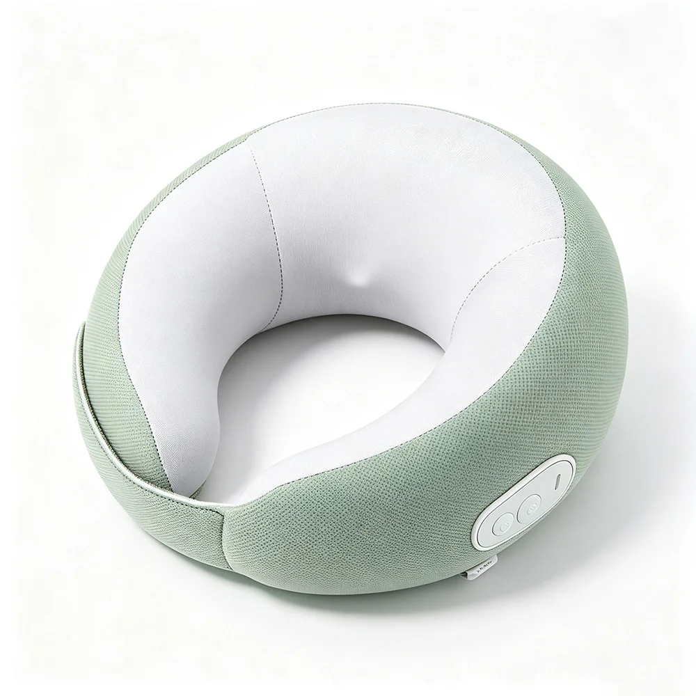 Travel Neck Pillow Memory Foam U Shaped Electric Neck Massage Pillow Snail Style Travel Neck Support 2 Mode Heated Neck Shoulder Massage Pillow