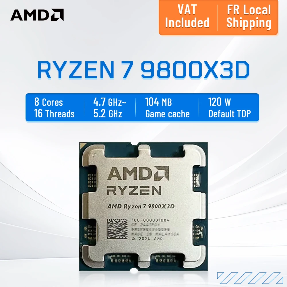 AMD Ryzen 7 9800X3D 5,2GHz 8-core 16-thread L3=96 MB 4nm TDP 120W Socket AM5 Nieuwe R7 9800x3d Gaming CPU Processor, koeler niet inbegrepen