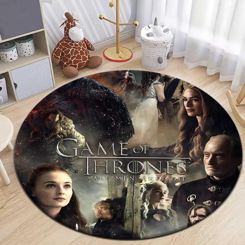 Medieval fantasy TV HD Printed Round Carpet for kids Living Room Rugs Camping Picnic Mats Flannel Anti-Slip Rug Mat Gifts