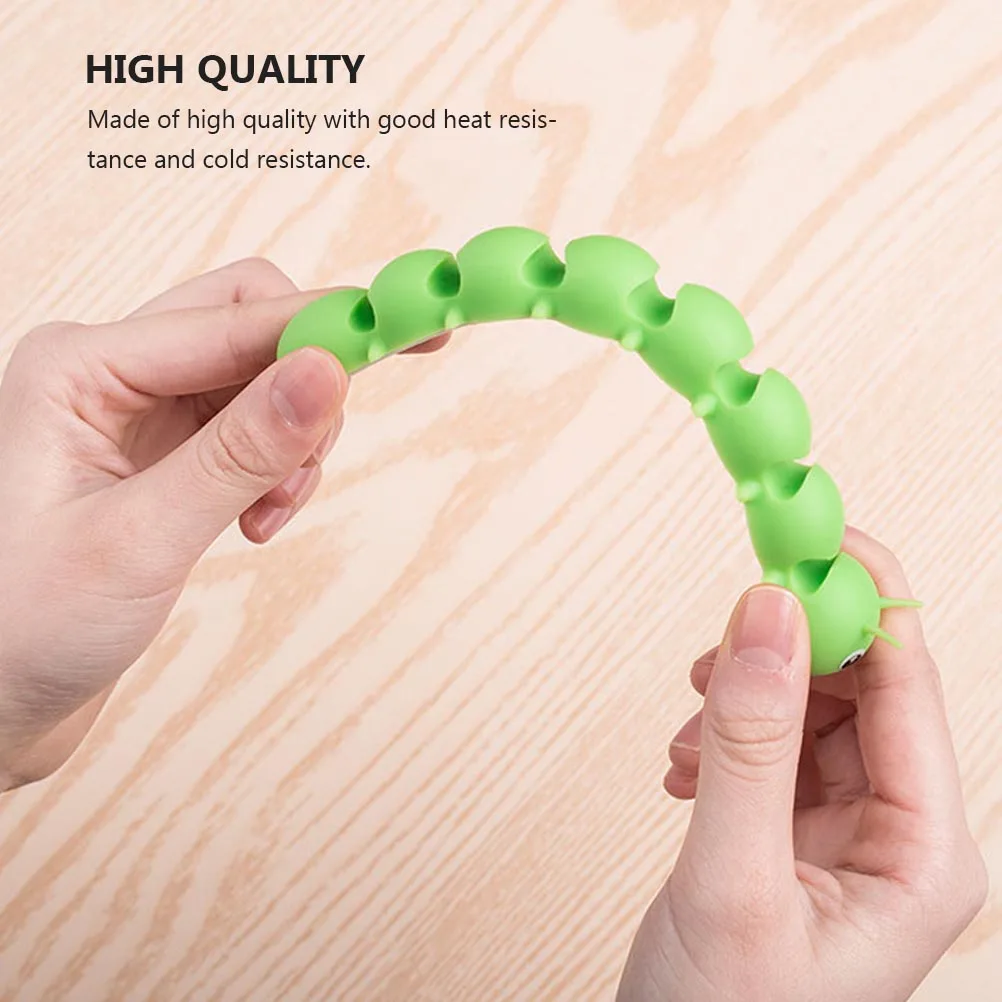 

1pc Silicone Durable Cable Use Green Caterpillar Shaped Strong Adhesive Wire Organizer For Headphones Chargers Data