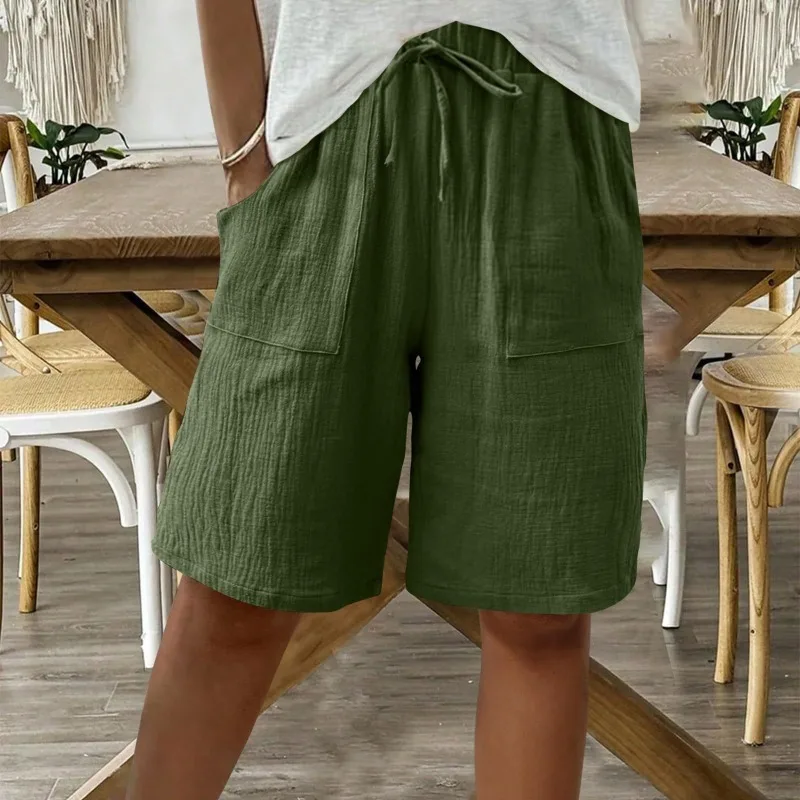 Women's Shorts Spring and Summer New Solid Color Strap Loose Casual Cropped Shorts