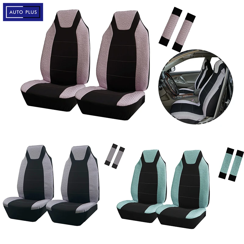 

AUTO PLUS Front Seat Covers Set Wrinkled Cloth Stitching Polyester Cloth Universal Seat Covers With Safety Belt Cover Protector